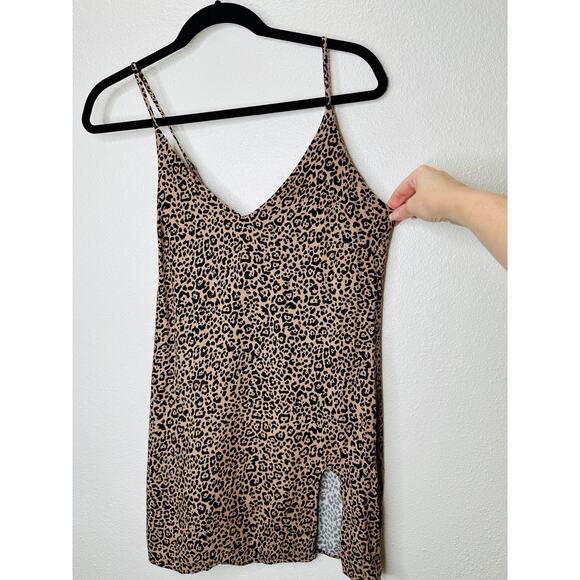 Reformation Marlowe Black Tan Leopard Print Mini Front Slit Dress XS - Picture 7 of 13